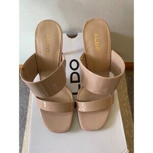 Aldo Froema Nude Patent Faux Leather High Heel Mules Shoes Size 7